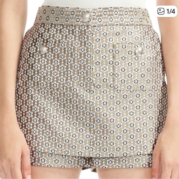 Maje Pants - Maje Ivane Gold Metallic Floral Skort French Size 34, US Size XS